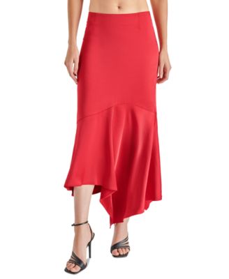 Steve Madden - Women's Lucille Satin Asymmetrical Hem Midi Skirt