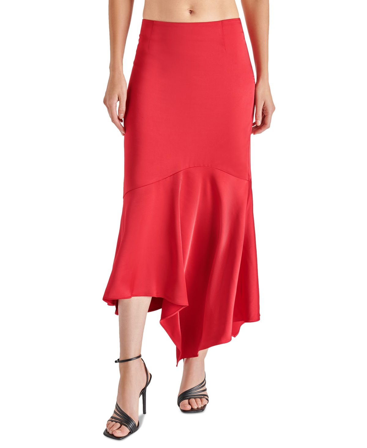 Steve Madden Women's Lucille Satin Asymmetrical Hem Midi Skirt In Red