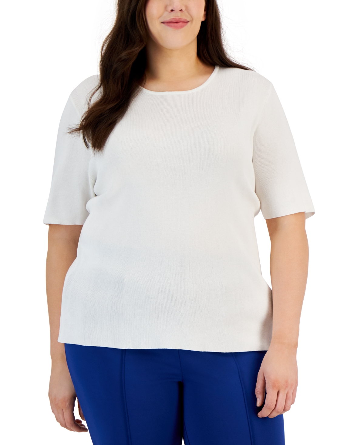 Shop Tahari Asl Plus Size Crewneck Short Sleeve Top In Ivory