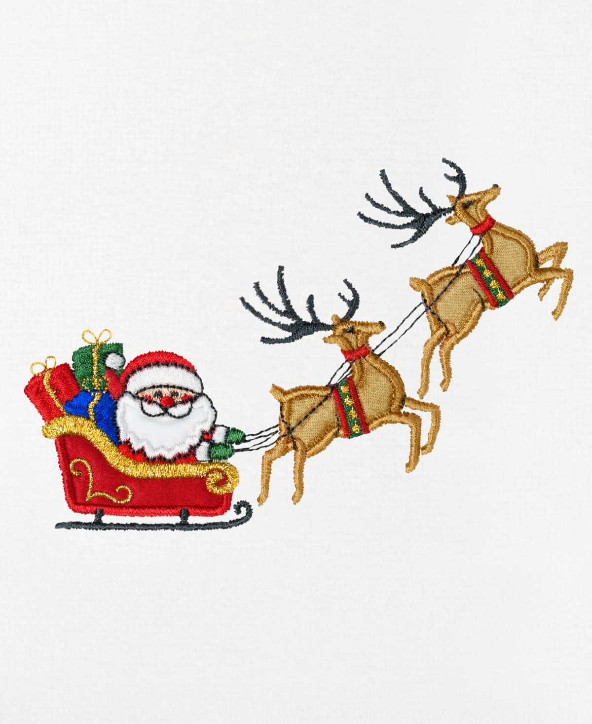 Linum Home Christmas Santa's Sled Embroidered Luxury 100% Turkish Cotton Towels, 2 Piece