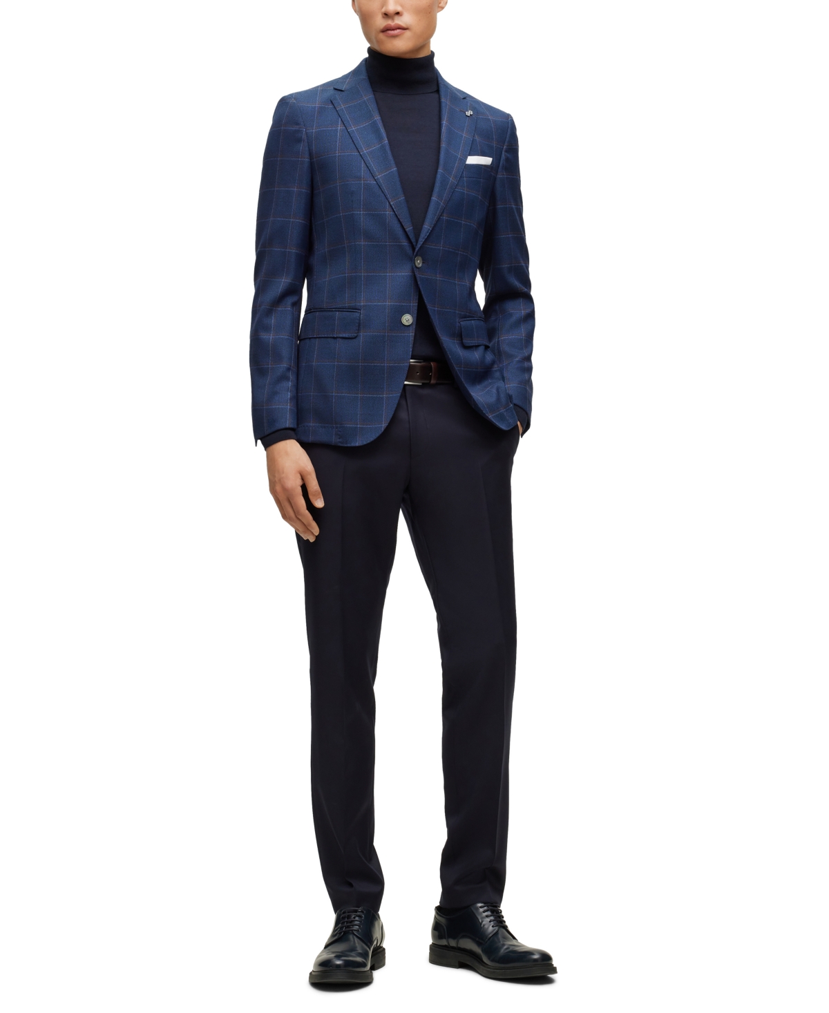 Shop Hugo Boss Boss By  Men's Checked Stretch Slim-fit Jacket In Dark Blue