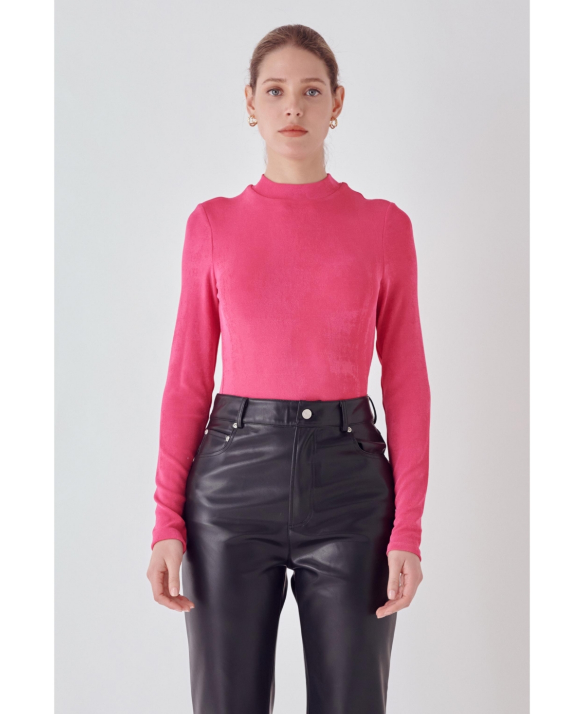Shop Endless Rose Women's Sheen Stretch Long Sleeve Top In Fuchsia
