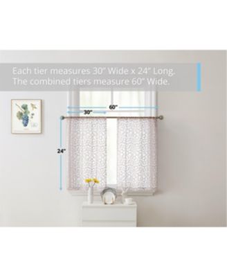 Audrey Embroidered Sheer Voile Window Curtain Short Rod Pocket Tiers for Kitchen, Bedroom, Small Windows and Bathroom
