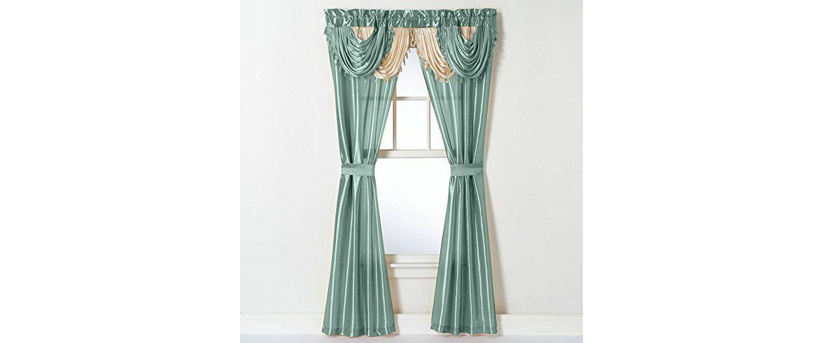 Satin Semi Sheer Complete 5 Piece Window In A Bag Attached Curtain Set - Purple - Aqua