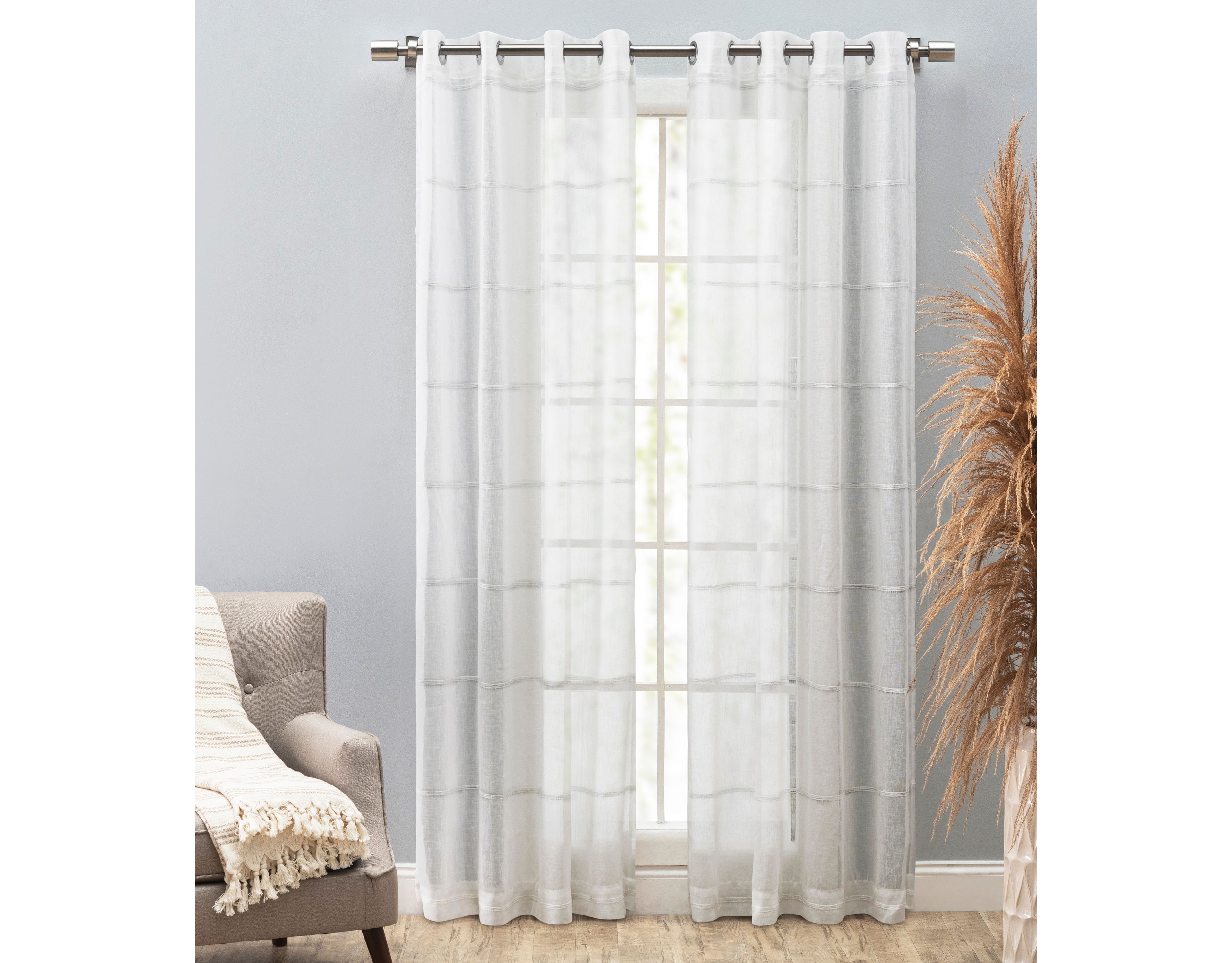Horizon Stripe Textured Semi Sheer Grommet Curtain Panel