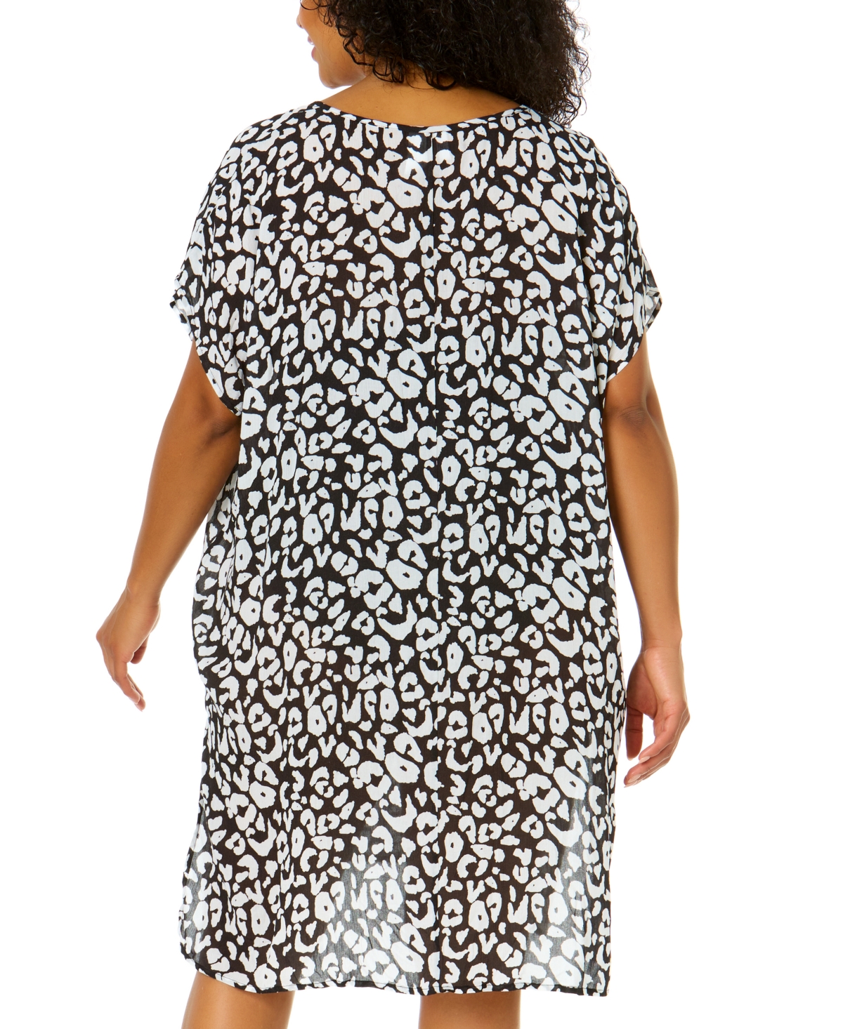 Shop Anne Cole Plus Size V-neck Short-sleeve Tunic Cover-up In Wild Cat