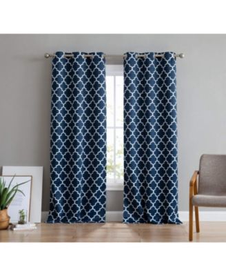 Lattice Print Drape Blackout Curtains Pattern Weather Insulated Curtains Sun Blocking Window Treatment Draperies For Living Room Set Of 2