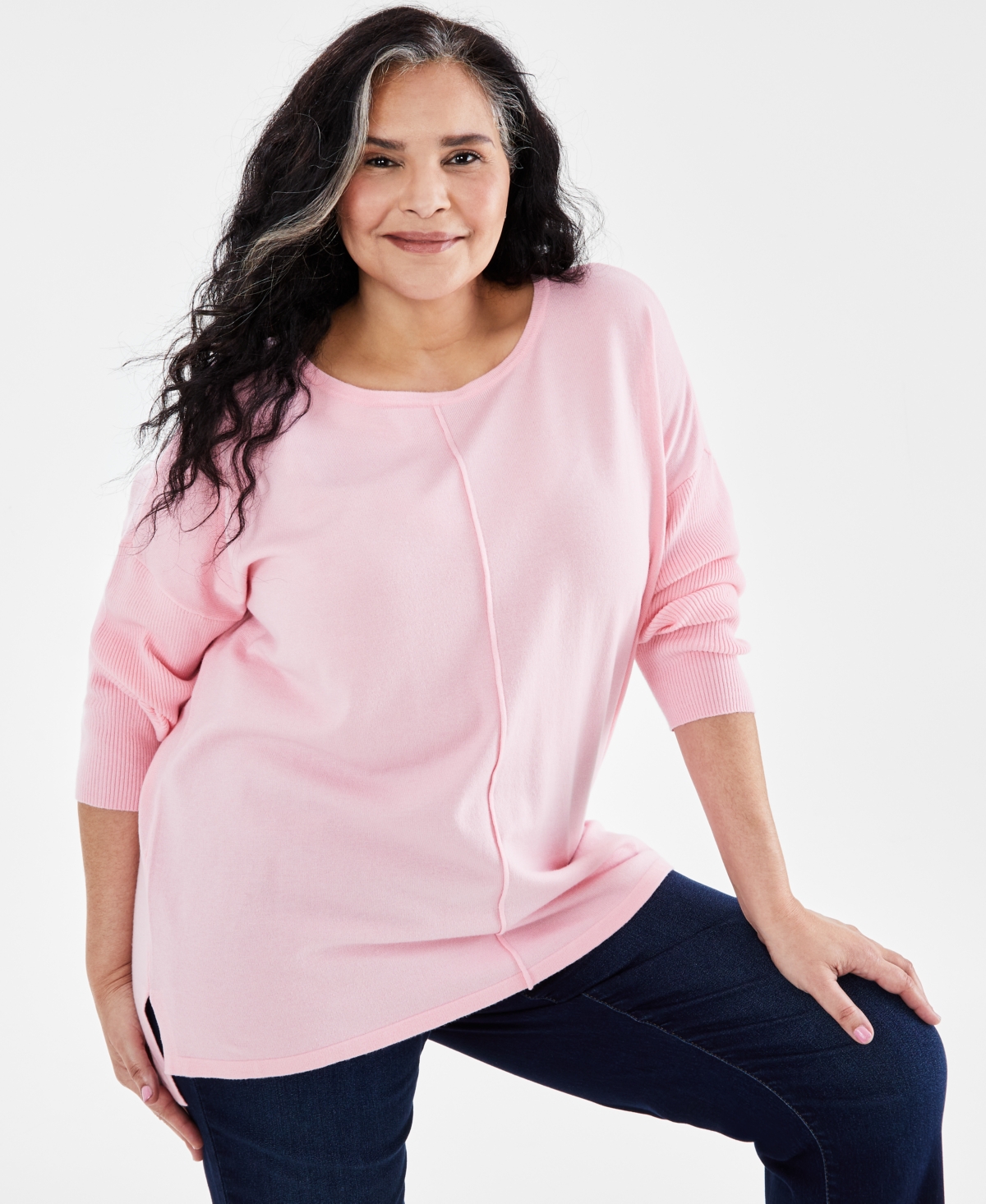 Style & Co Plus Size Front-seam Tunic Sweater, Created For Macy's In Pink Icing