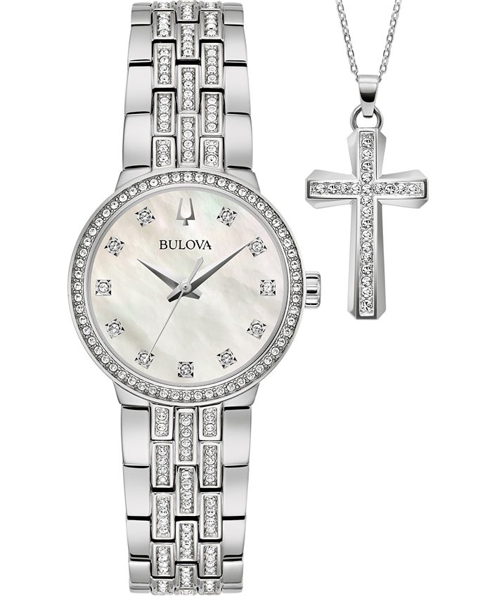 Women s Classic Crystal Stainless Steel Bracelet Watch Box Set 29mm
