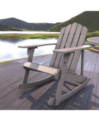 Kiawah Outdoor Patio Classic Acacia Wood Adirondack Rocking Chair, Gray