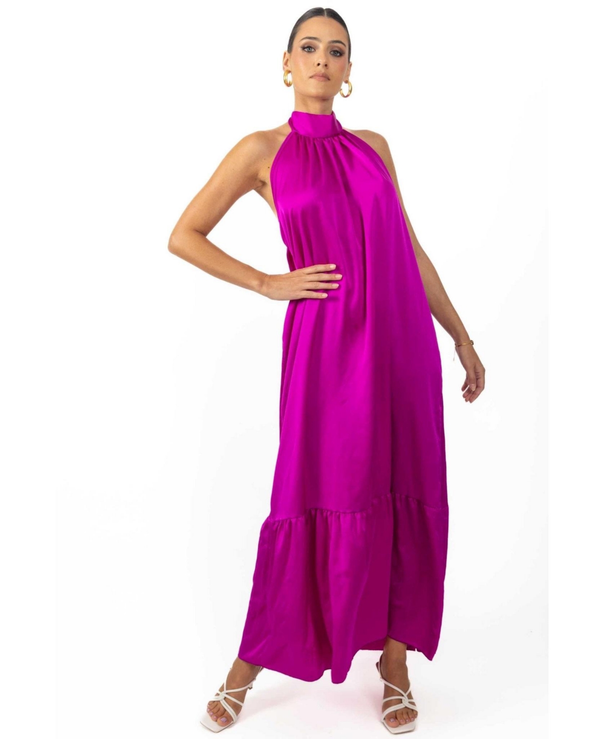 Akalia Nalory Satin Silk Women's Backless Maxi Dress In Purple