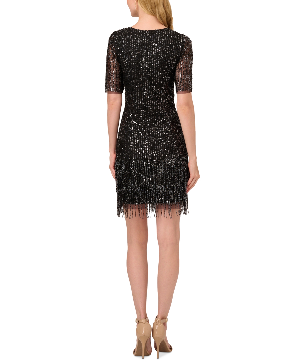 Shop Adrianna Papell Women's Beaded Fringe-trim Cocktail Dress In Black