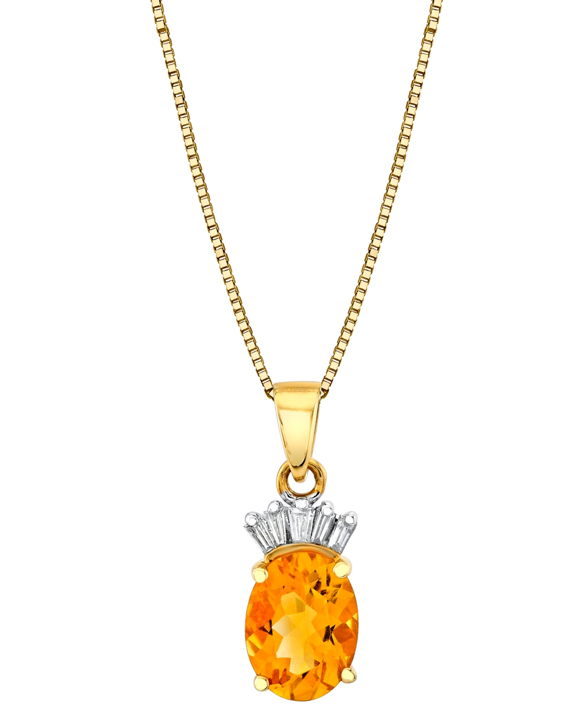 Macy's Citrine (1-1/4 Ct. T.w.) & Diamond Accent Oval 18" Pendant Necklace In 14k Gold