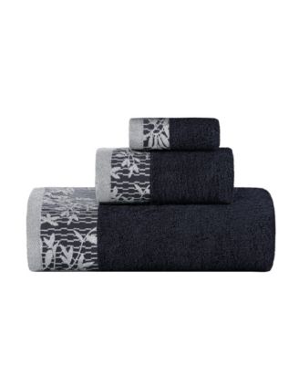 Wisteria Floral Embroidered Jacquard Border Cotton 3 Piece Bath Towel Set