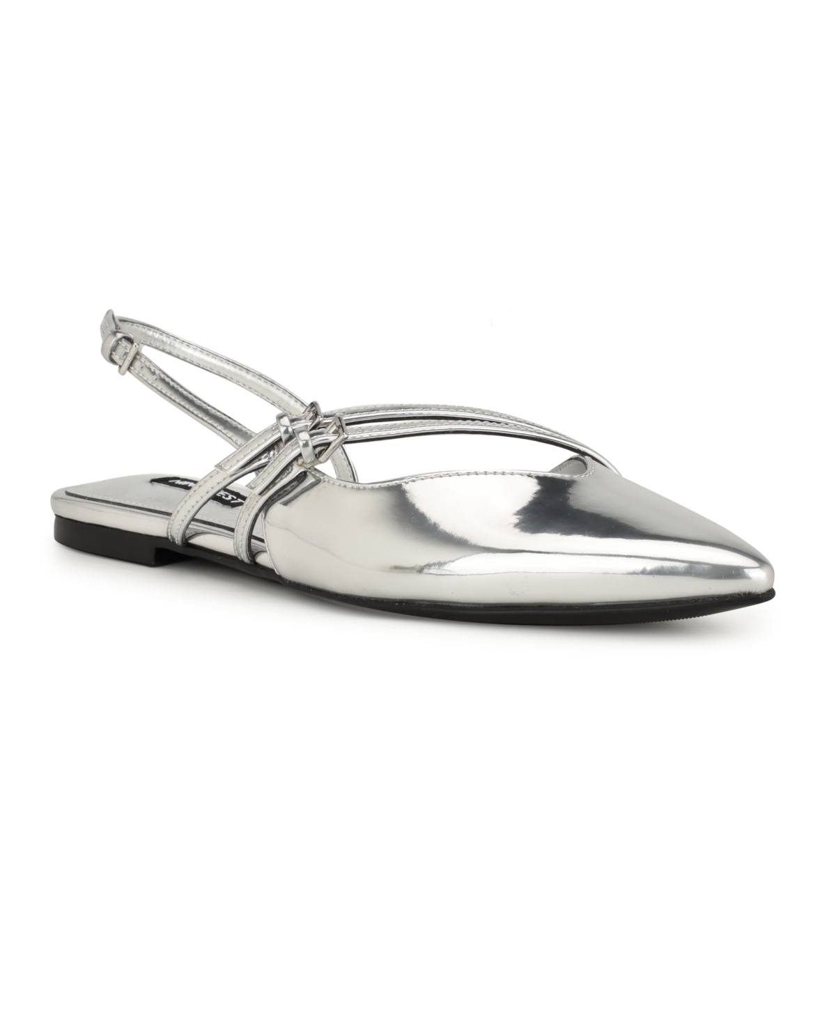 Shop Nine West Women's Beley Strappy Pointy Toe Dress Flats In Silver Mirror Metallic - Manmade