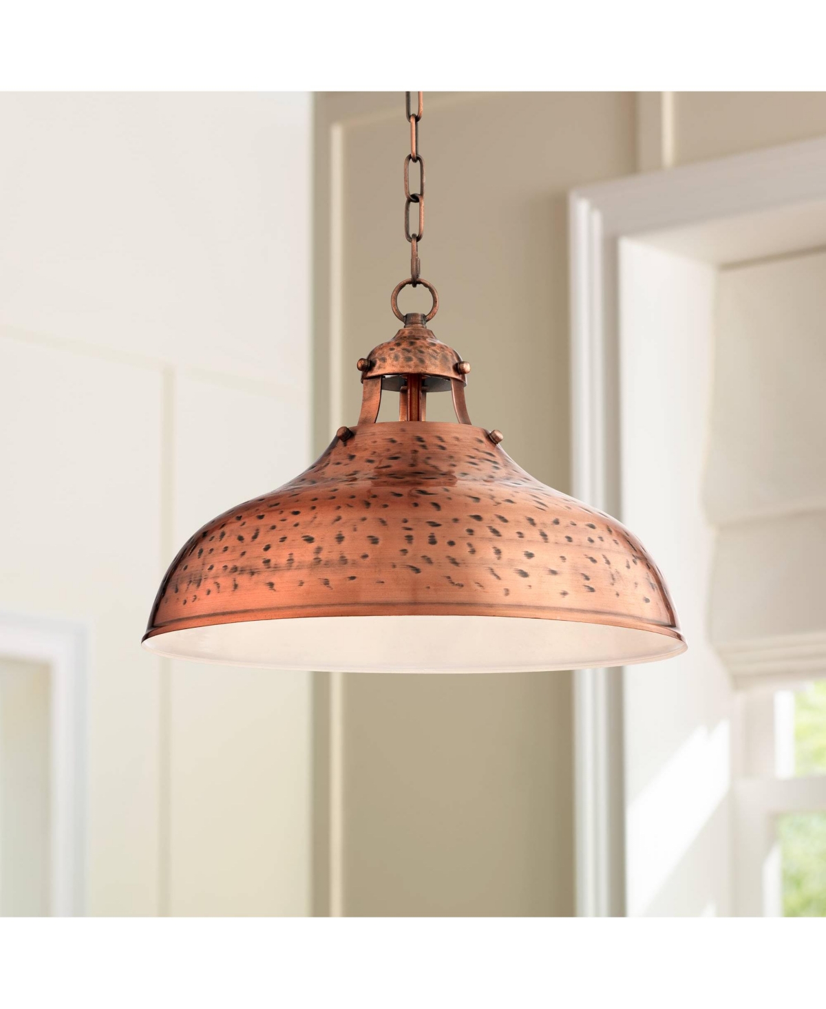 Franklin Iron Works Essex Dyed Copper Pendant Light Fixture 16" Wide Modern Farmhouse Industrial Rustic Hammered Dome Sh In Brown