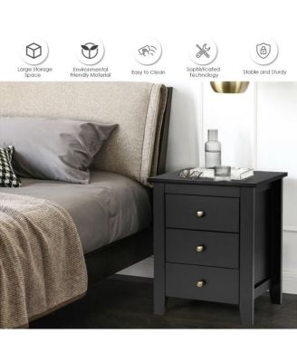 2 Pieces solid MDF board End Beside Table with 3 Drawers Nightstand