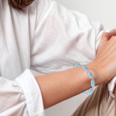 Sterling Silver Oval Larimar Linked Bracelet