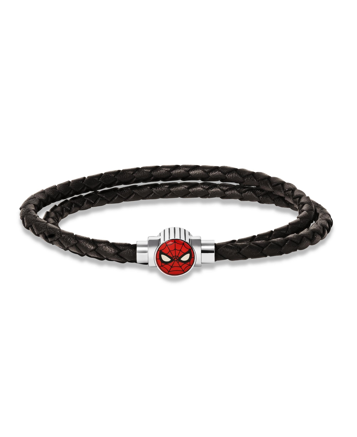 Spider-Man Mens Double-Wrap Woven Stainless Steel Pendant Bracelet - Black and red