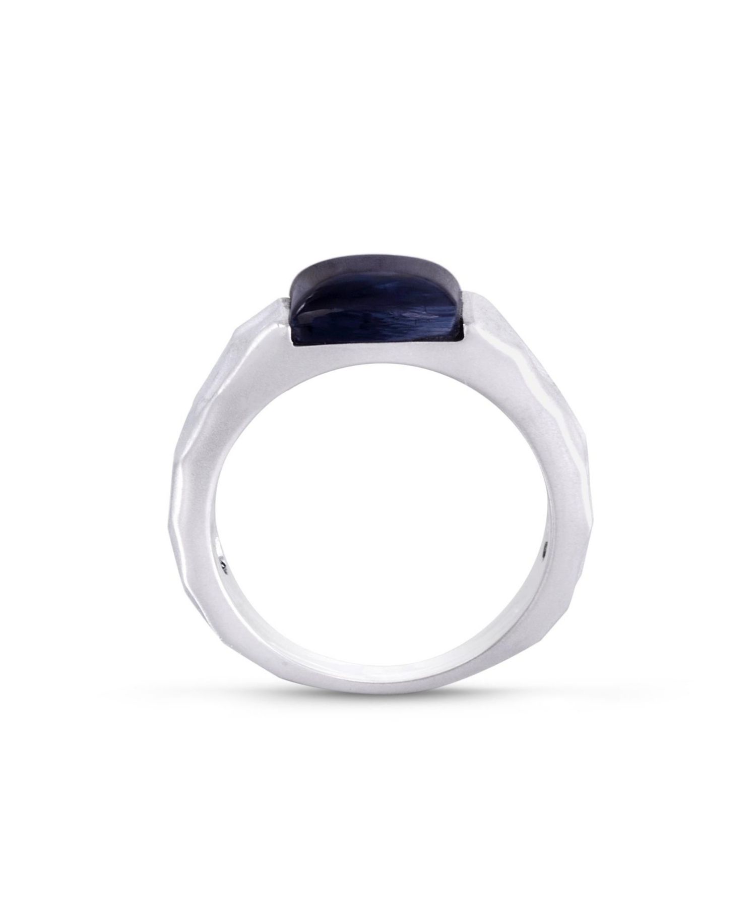 Blue Pieter site Gemstone Hammered Texture Sterling Silver Men Signet Ring