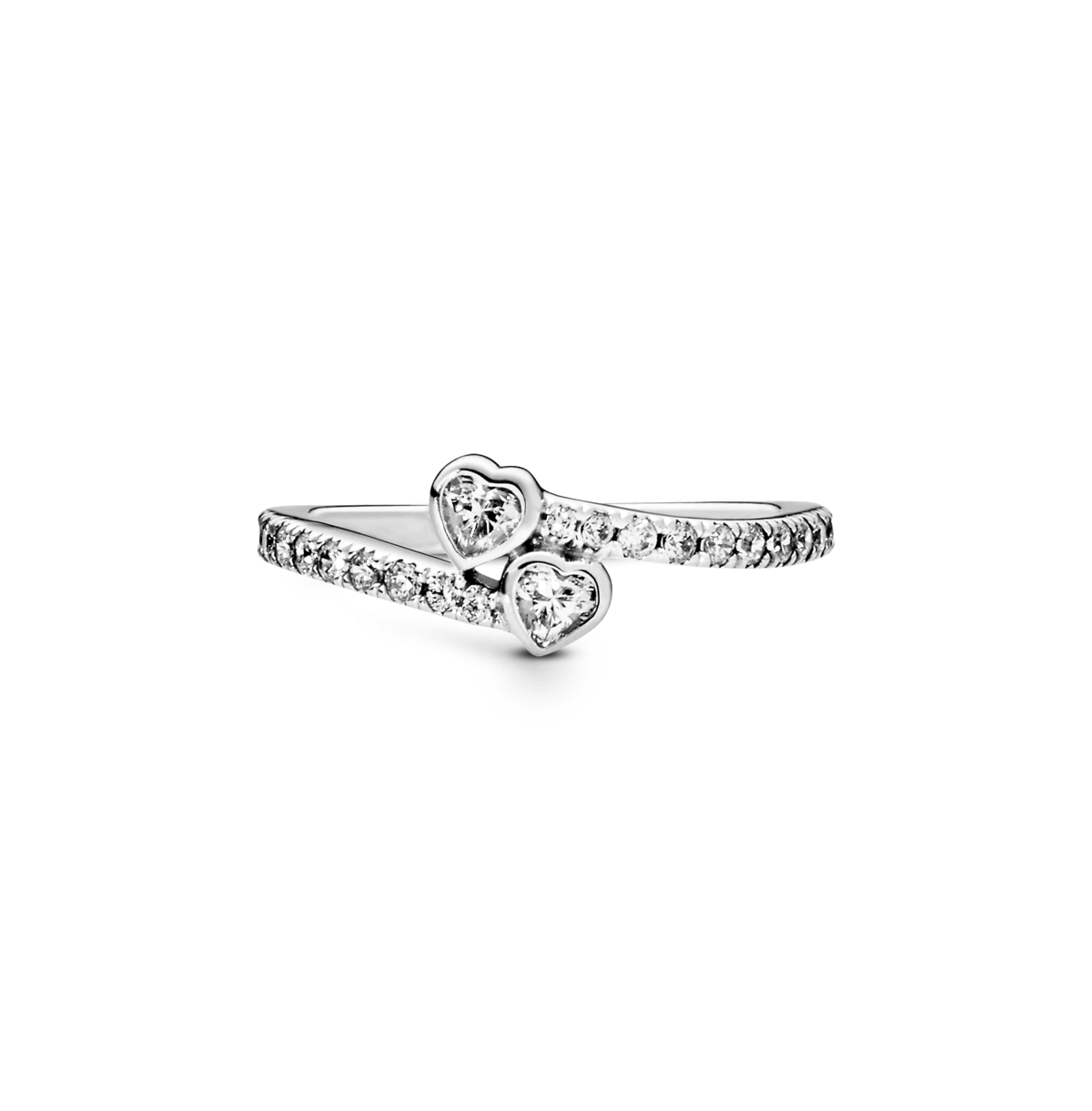 Pandora Cubic Zirconia Moments Two Sparkling Hearts Ring In Silver