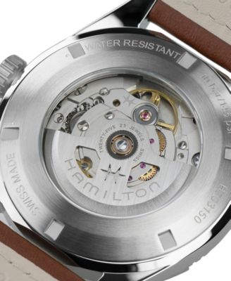 Men's Swiss Automatic Khaki Field Expedition Brown Leather Strap Watch 41mm