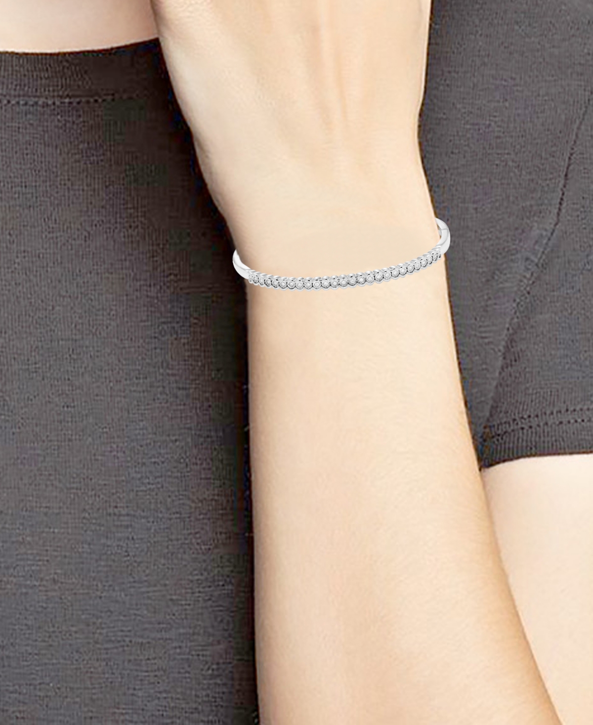 Shop Macy's Diamond Skinny Bangle Bracelet (1/4 Ct. T.w.) In Sterling Silver