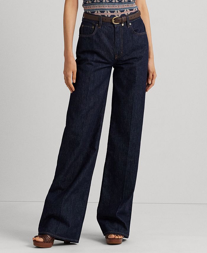 Lauren Ralph Lauren Women's Mid-Rise Wide-Leg Jeans, Regular and Petite ...
