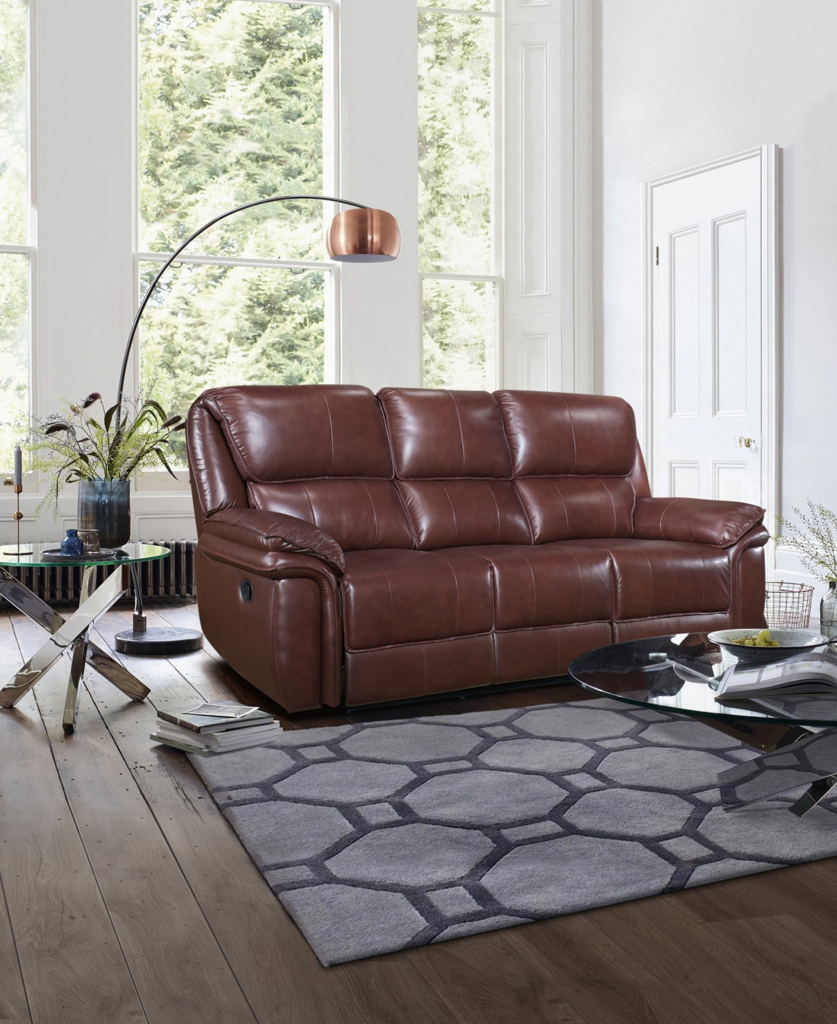 Shop Homelegance White Label Colin 87" Leather Match Lay Flat Double Reclining Sofa In Brown