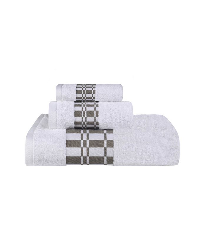 Superior Larissa Cotton Geometric Embroidered Border Assorted Towel Set ...