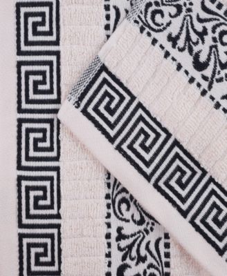 Athens Cotton with Greek Scroll and Floral Pattern Assorted, 6 Piece Bath Towel Set