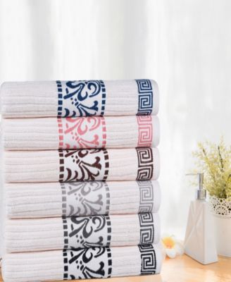 Athens Cotton with Greek Scroll and Floral Pattern Assorted, 6 Piece Bath Towel Set