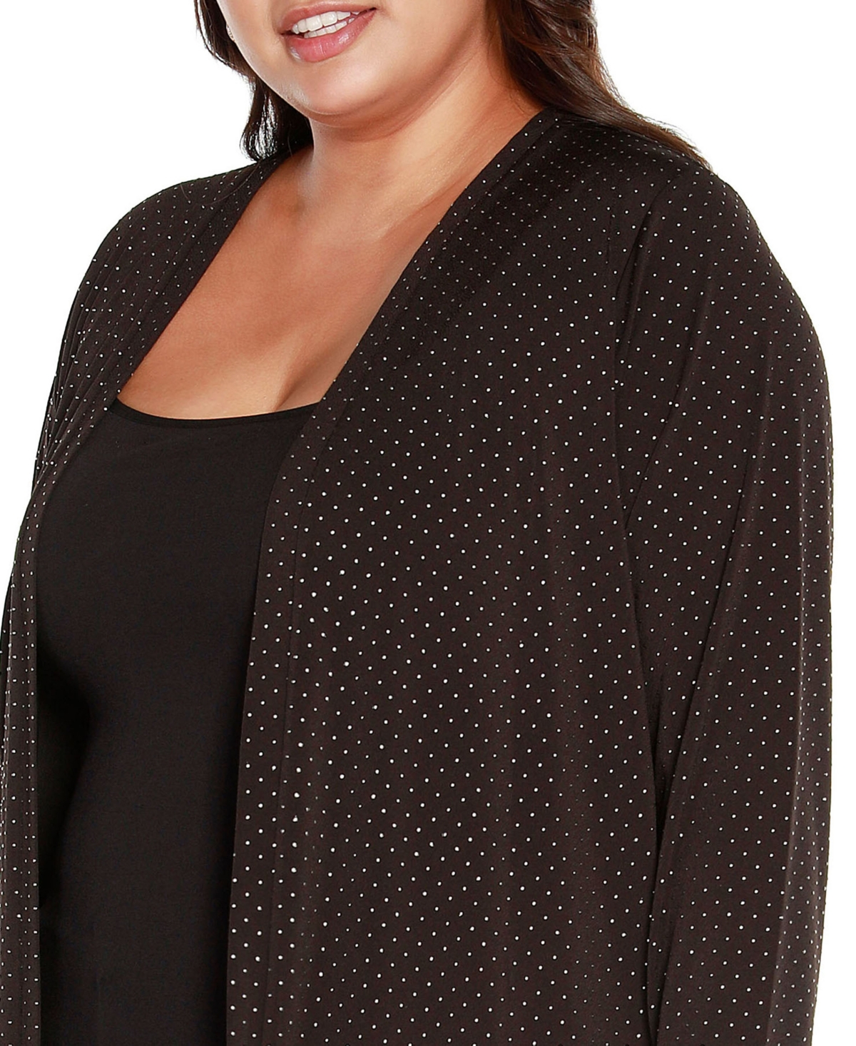 BelldiniLabel Plus Size Textured Metallic Print Cardigan Sweater - Black