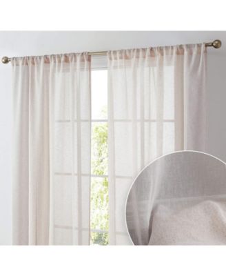 Penelope Faux Linen Textured Semi Sheer Privacy Sun Light Filtering Transparent Window Rod Pocket Thick Curtain Panels, Set of 2