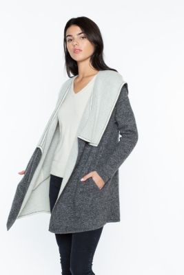 Women's 100% Pure Cashmere Long Sleeve 2-tone Double Face Cascade Open Cardigan Sweater