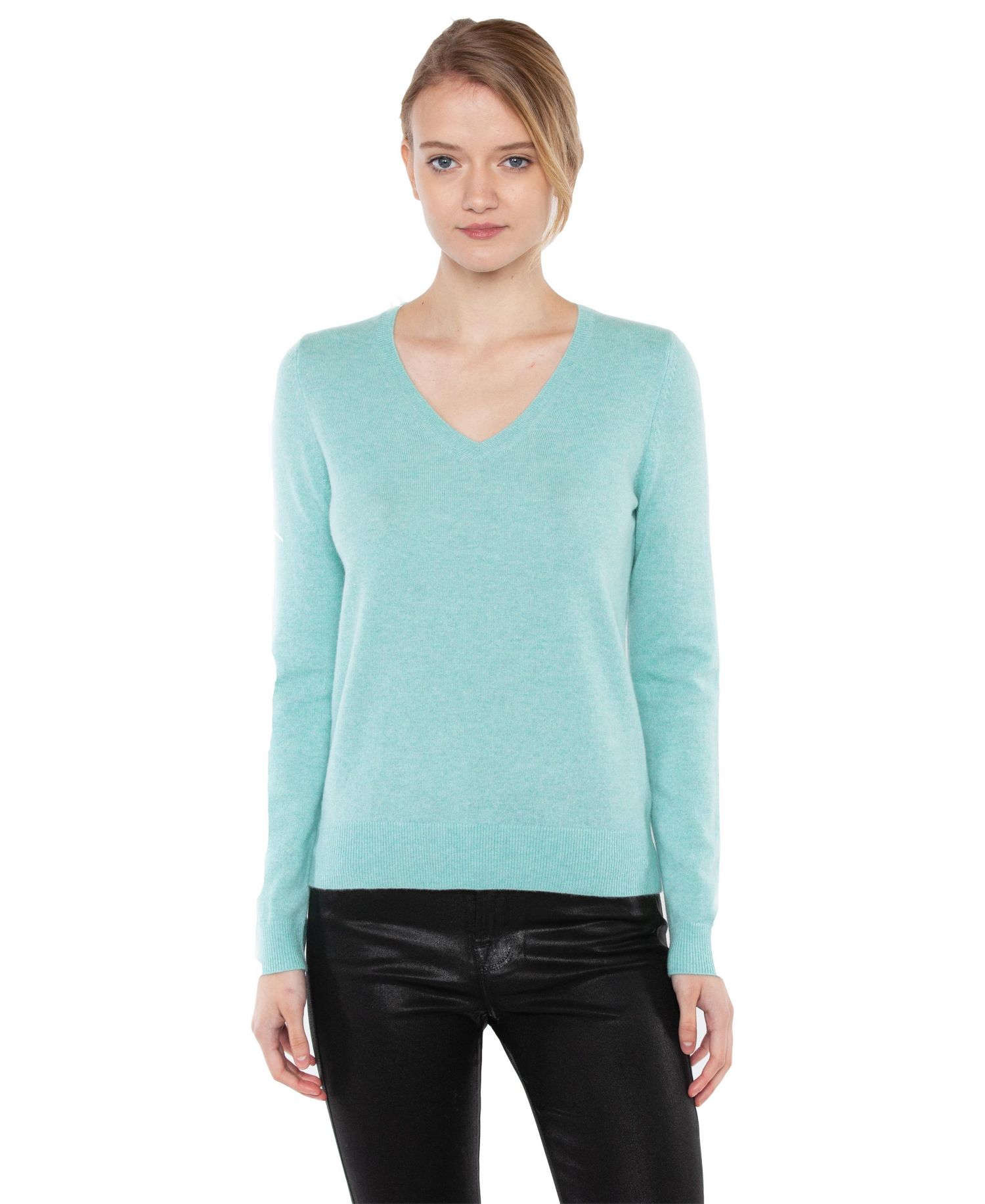 Women's 100% Pure Cashmere Long Sleeve Pullover V Neck Sweater