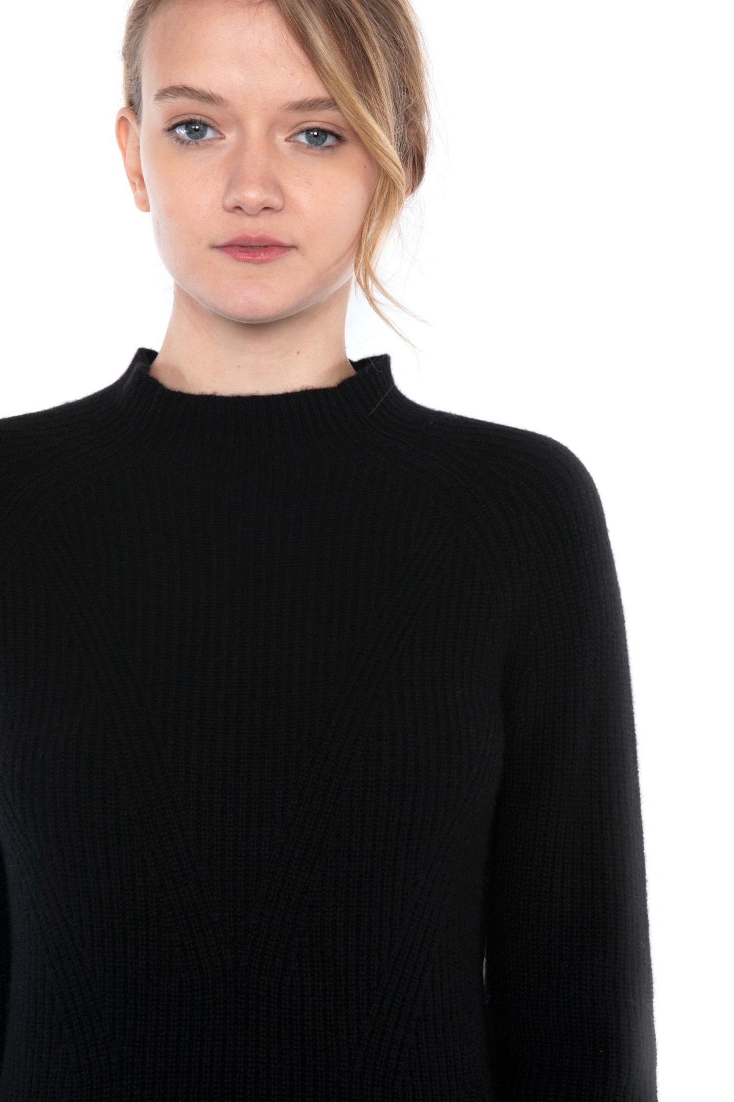 Women's 100% Pure Cashmere Long Sleeve Chunky Rib Funnel Neck Sweater