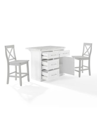 Furniture Cutler 42" Faux Marble Top Kitchen Island W/X-Back Stools