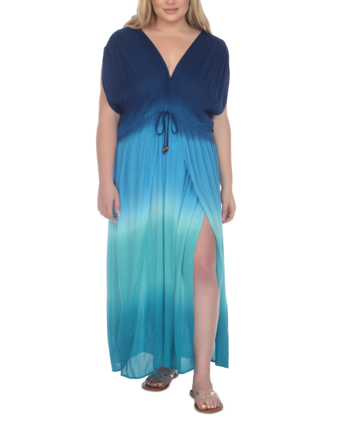 Raviya Plus Size Ombre Front-slit Maxi Cover-up Dress In Lapis Blue Ombre