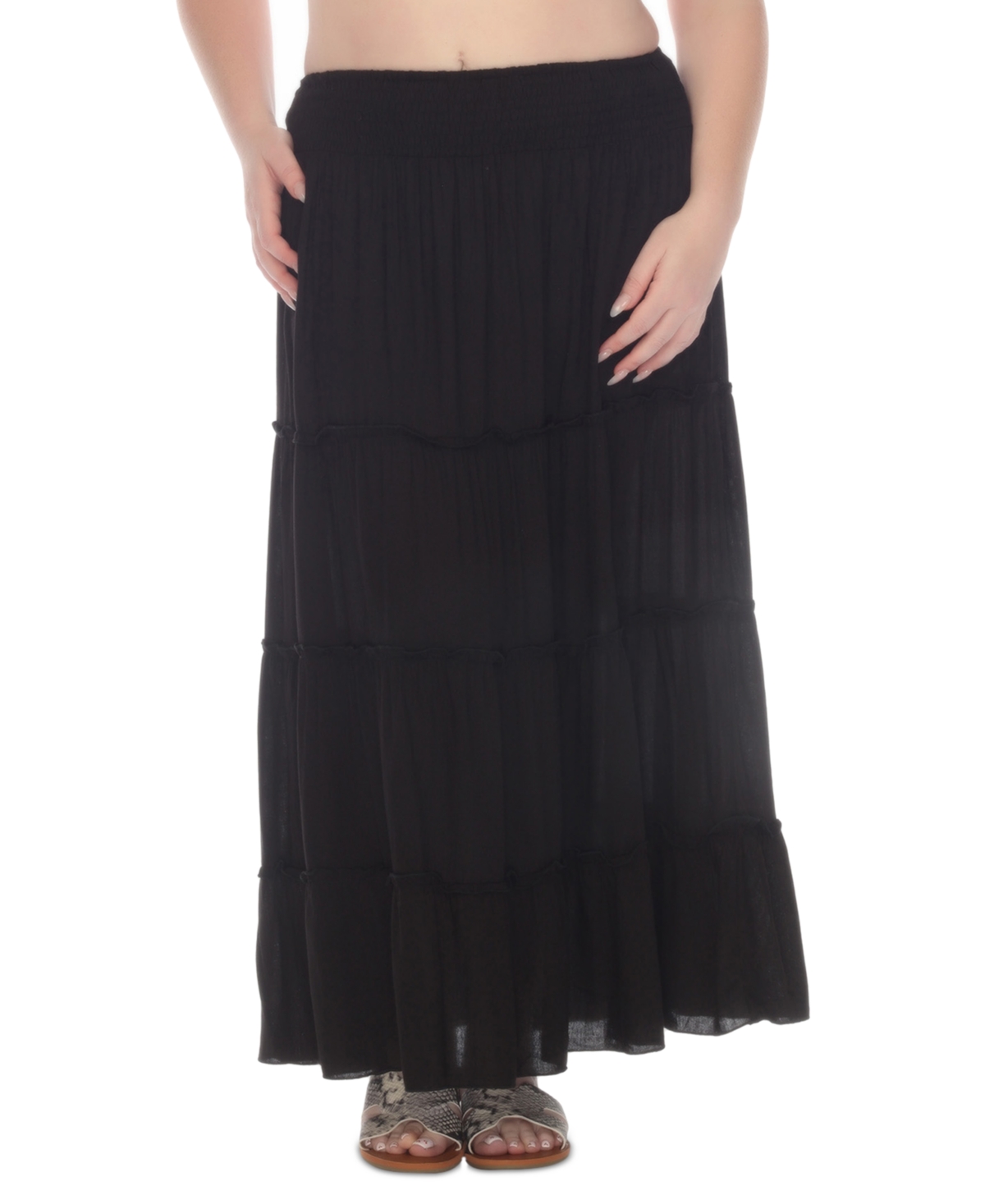 Plus Size Smocked-Waist Tiered Maxi Skirt - Black