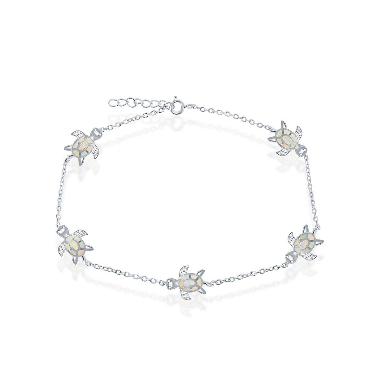 Sterling Silver Opal Turtle Anklet - White Opal - White