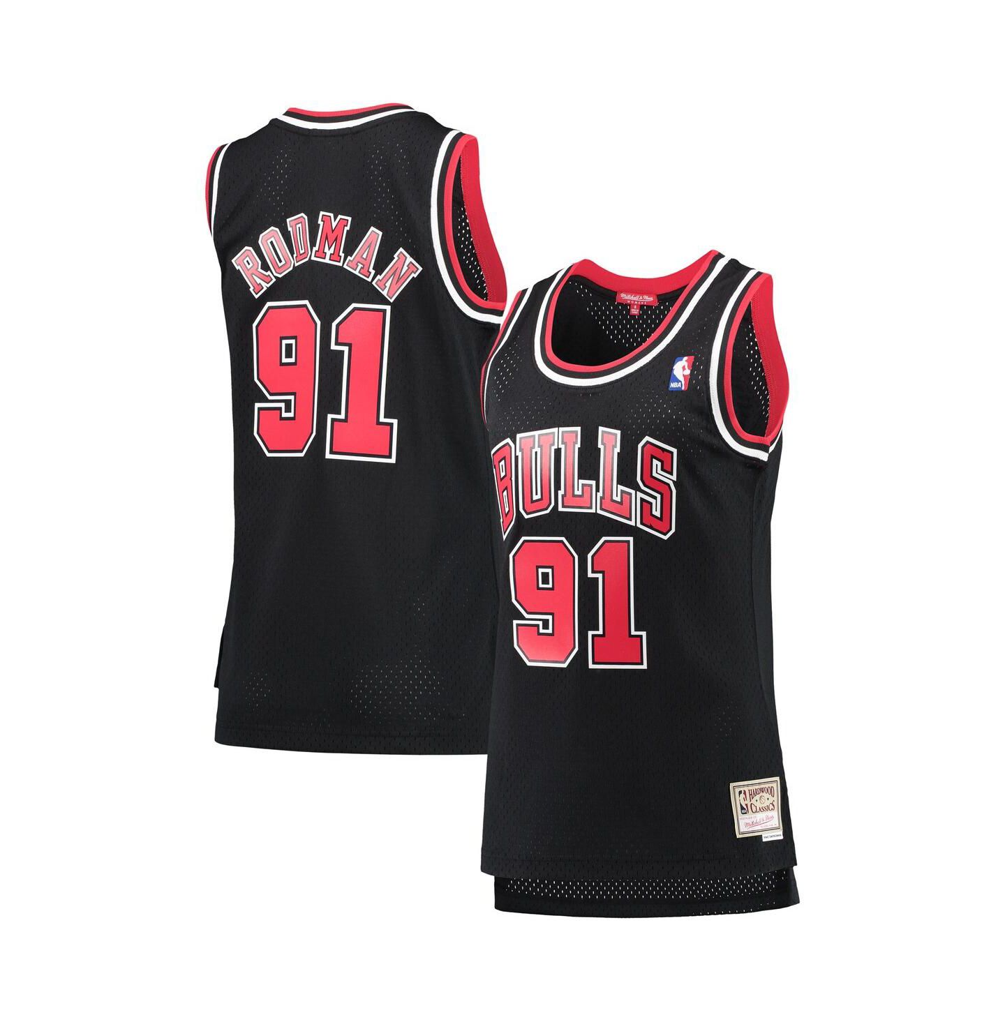 Женский топ Mitchell & Ness Dennis Rodman Black Chicago Bulls Hardwood Classics Swingman Jersey — фото 1