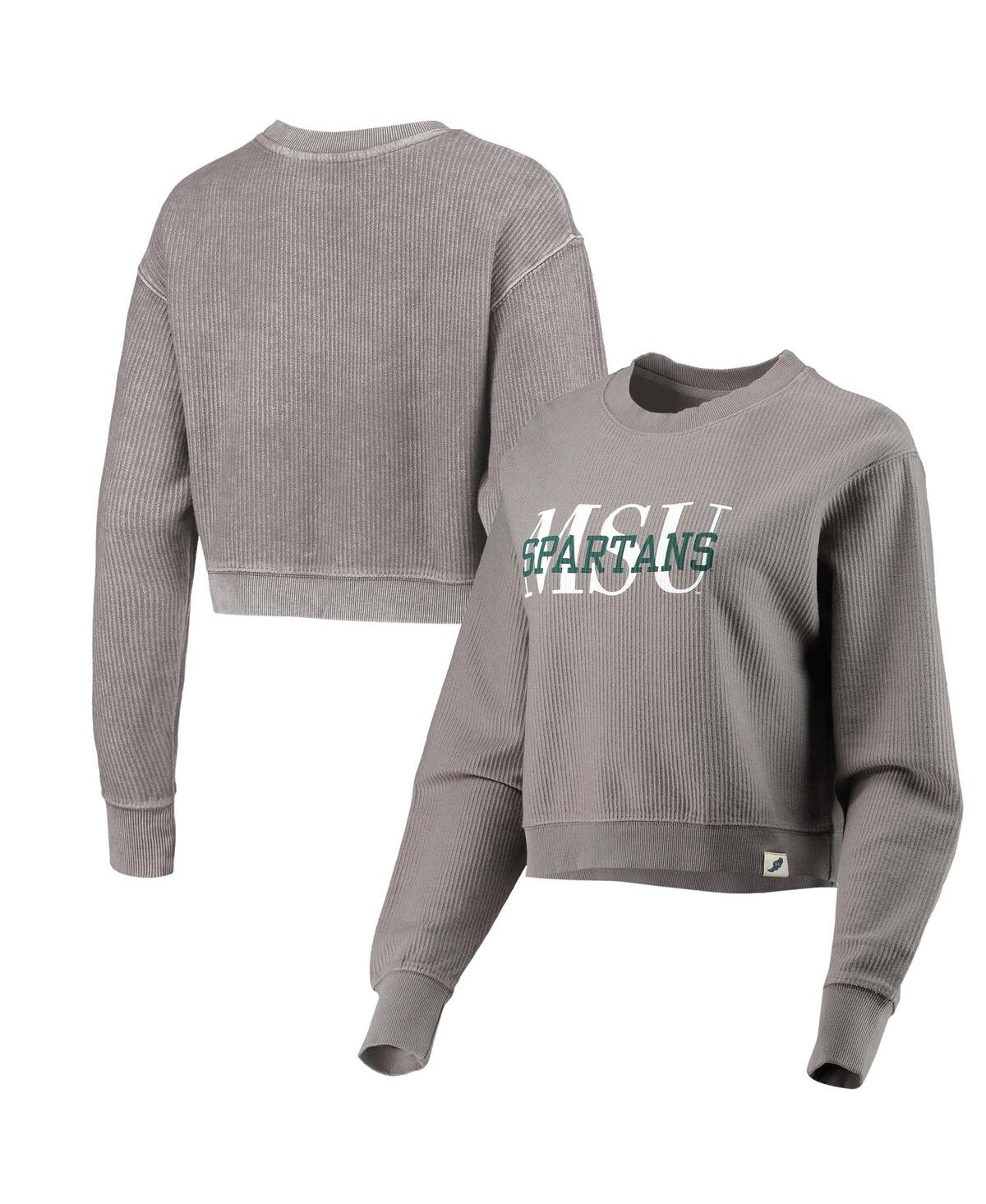Shop League Collegiate Wear Women's  Brown Michigan State Spartans Classic Corded Timber Crop Pullover Swe