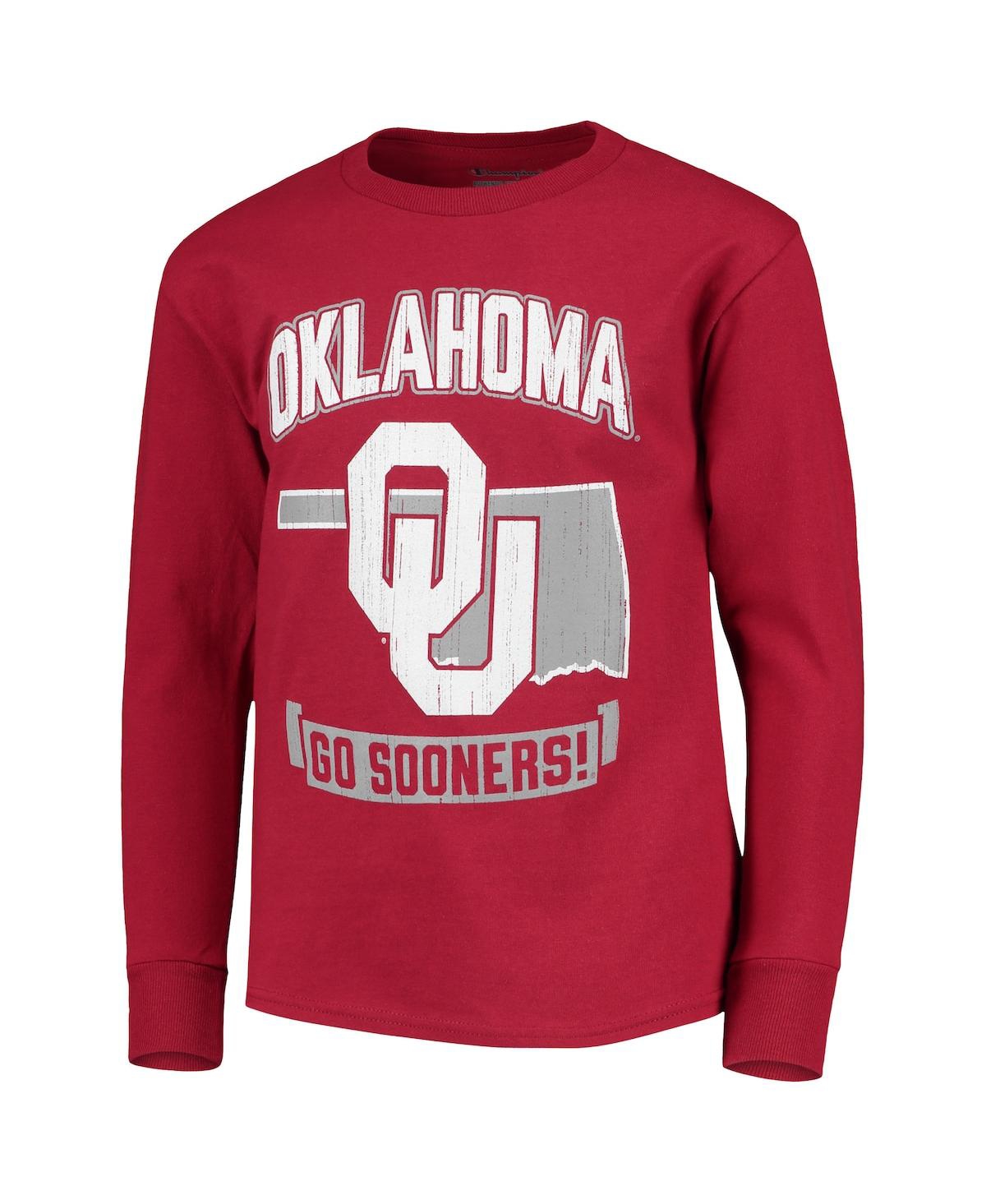 Shop Champion Big Boys  Crimson Distressed Oklahoma Sooners Strong Mascot Team T-shirt