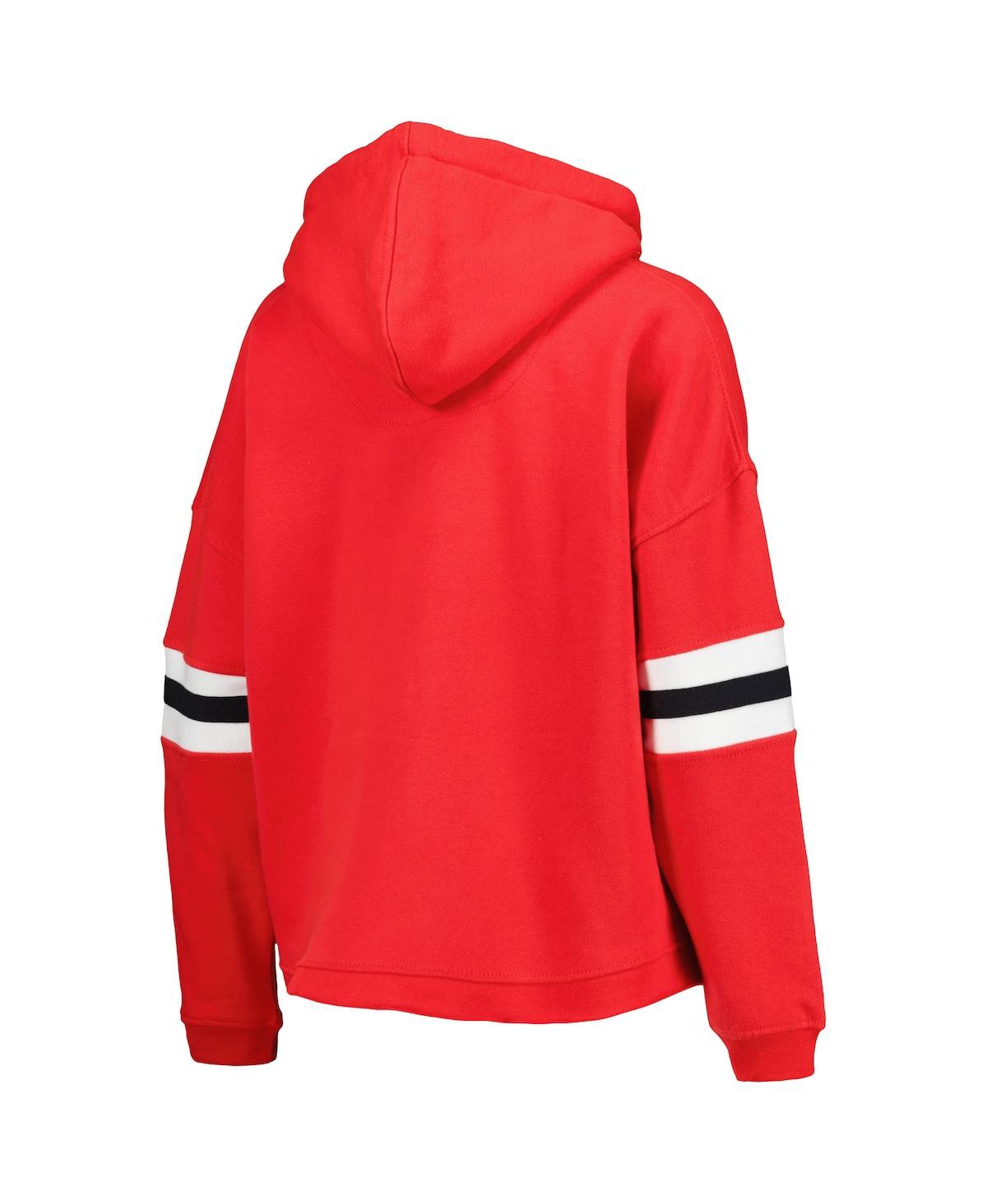 PRESSBOX WOMEN'S PRESSBOX SCARLET DISTRESSED NEBRASKA HUSKERS SUPER PENNANT PULLOVER HOODIE 