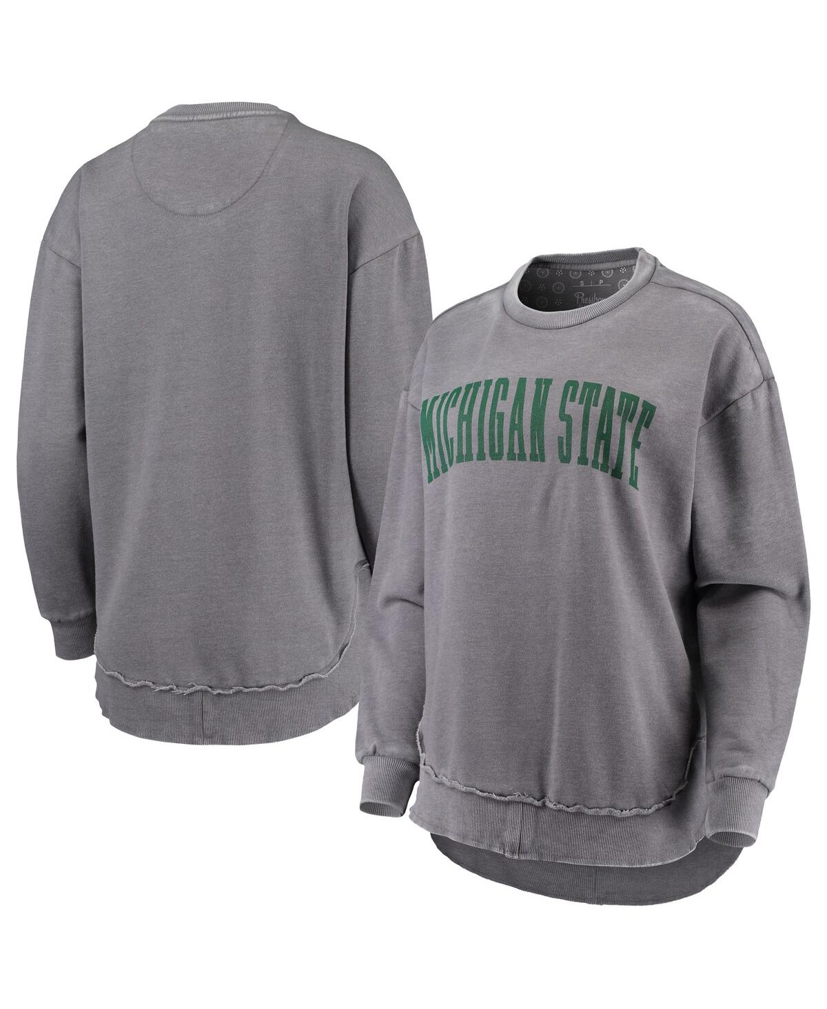 Shop Pressbox Women's  Heathered Gray Distressed Michigan State Spartans Vintage-like Wash Pullover Sweats