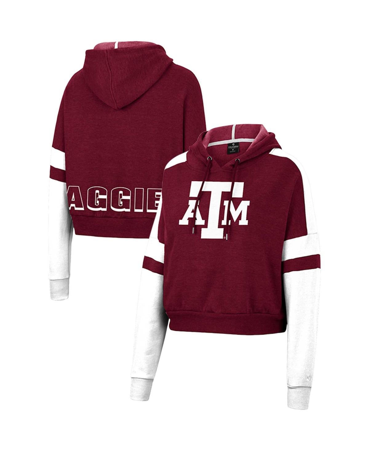 Colosseum Women's  Maroon Texas A&m Aggies Throwback Stripe Arch Logo Cropped Pullover Hoodie