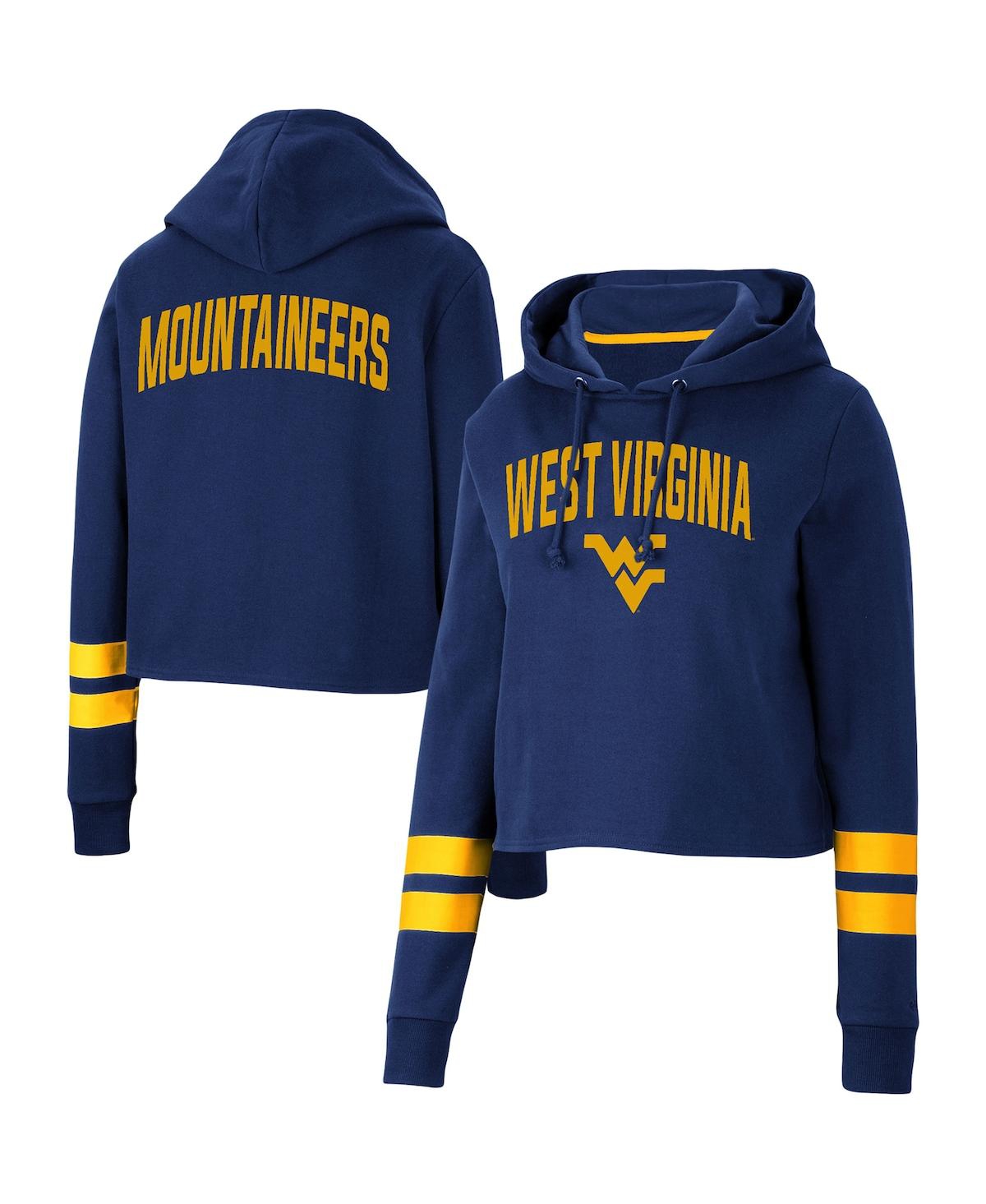 Women's Colosseum Navy West Virginia Mountaineers Throwback Stripe Cropped Pullover Hoodie - Navy