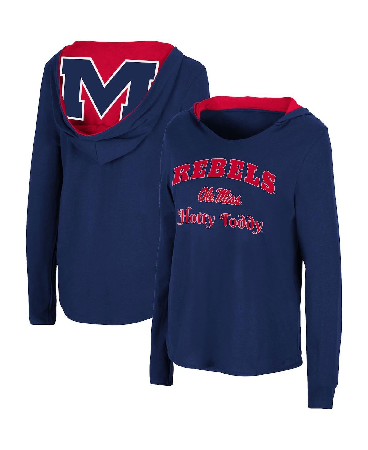 Colosseum Women's  Navy Ole Miss Rebels Catalina Hoodie Long Sleeve T-shirt In Navy