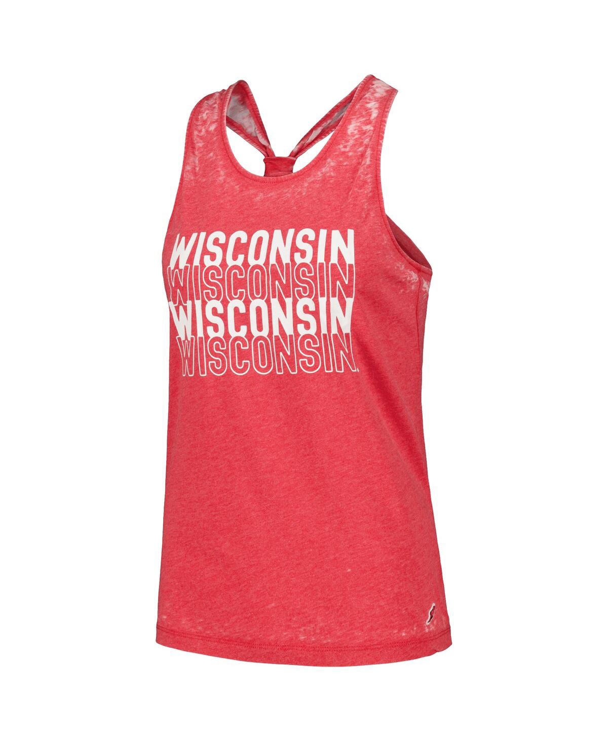 Shop League Collegiate Wear Women's  Red Wisconsin Badgers Stacked Name Racerback Tank Top